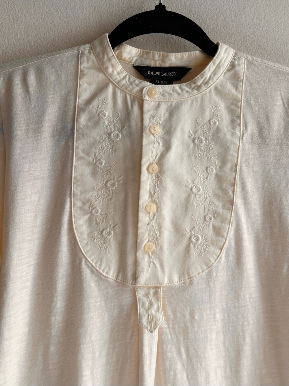 Ralph Lauren Cream Long-Sleeve Embroidered Bib Shirt - Picture 4 of 10